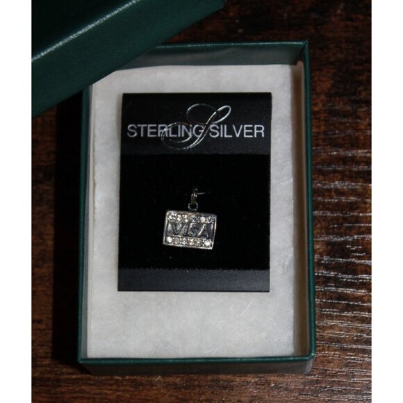 Vintage Sterling Silver Marshall Field's Visa Card Rhinestone Charm NEW W/ Box - Picture 2 of 2
